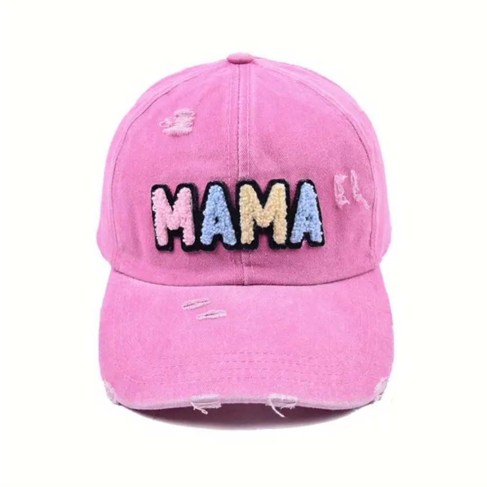 MAMA Patch Ripped Baseball Cap Vintage Washed Distressed Hat